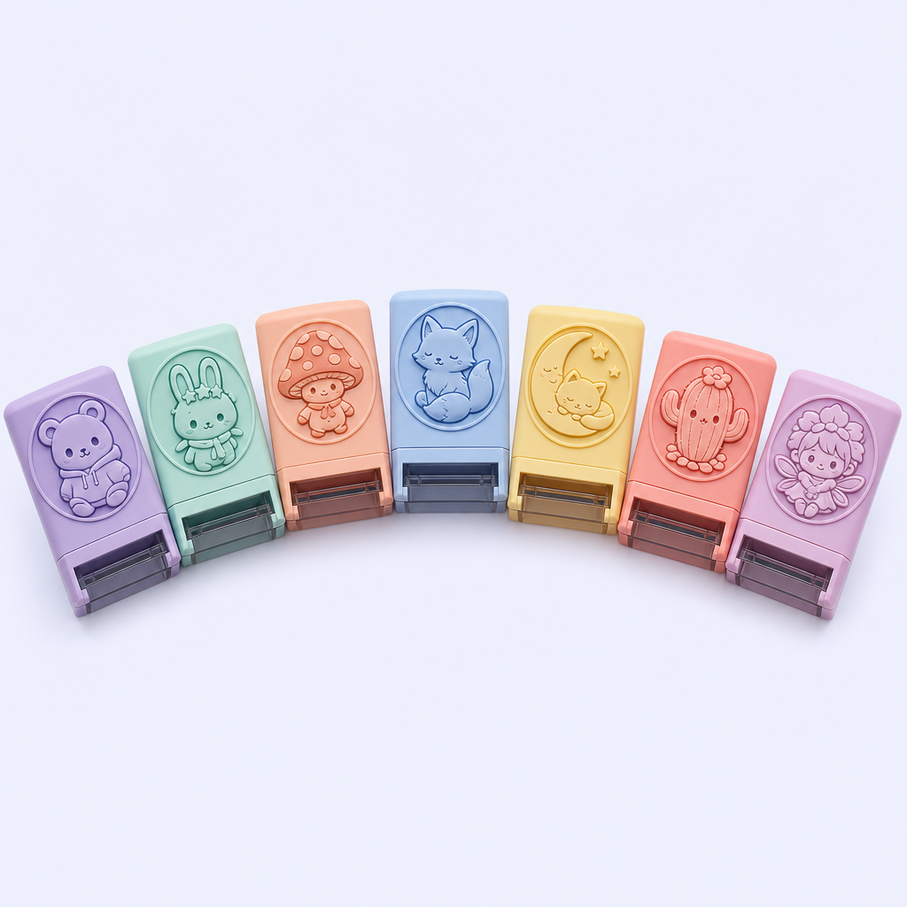 personalized Customized Logo Office Stamper Custom OEM Cartoon Metal Stamping Foil Round Self Rubber Plastic Inking Stamps