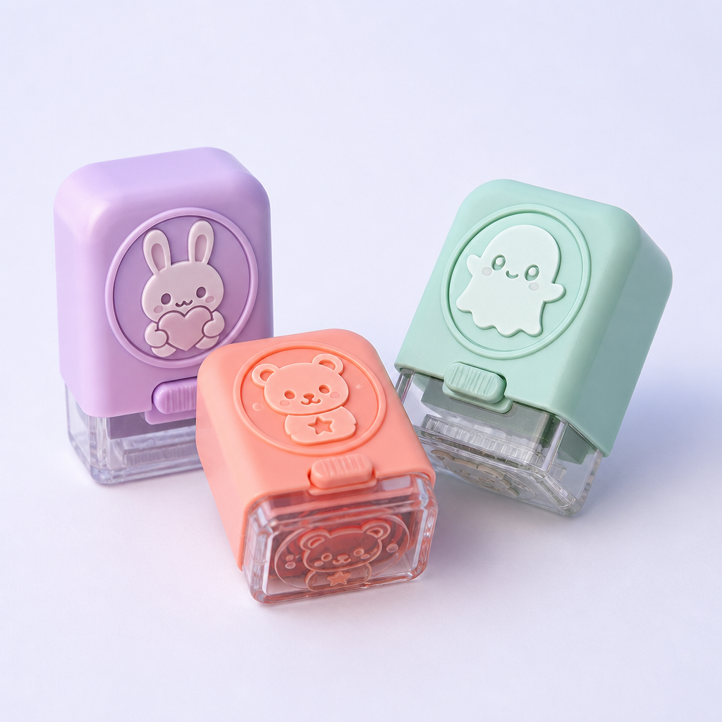 personalized Customized Logo Office Stamper Custom OEM Cartoon Metal Stamping Foil Round Self Rubber Plastic Inking Stamps