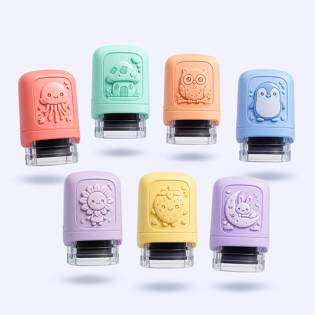 personalized Customized Logo Office Stamper Custom OEM Cartoon Metal Stamping Foil Round Self Rubber Plastic Inking Stamps