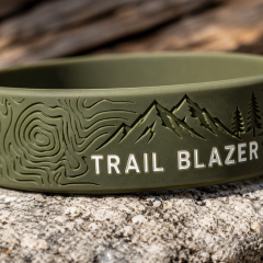 Custom Outdoor Adventure Silicone Wristbands - Topographic Mountain Debossed Rubber Bracelets for Hiking, Camping & Trail Events (No MOQ)
