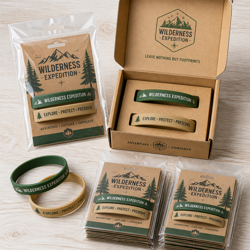 Custom Outdoor Adventure Silicone Wristbands - Topographic Mountain Debossed Rubber Bracelets for Hiking, Camping & Trail Events (No MOQ)