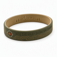 Custom Outdoor Adventure Silicone Wristbands - Topographic Mountain Debossed Rubber Bracelets for Hiking, Camping & Trail Events (No MOQ)