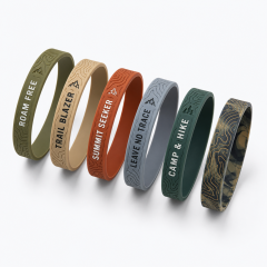 Custom Outdoor Adventure Silicone Wristbands - Topographic Mountain Debossed Rubber Bracelets for Hiking, Camping & Trail Events (No MOQ)