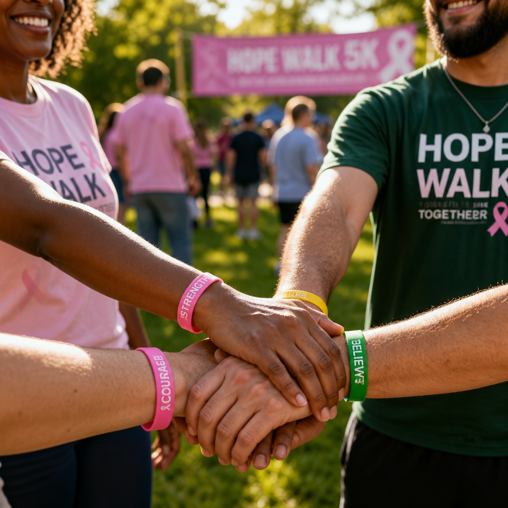 Custom Awareness Ribbon Silicone Wristbands - Personalized Ink Filled Charity Rubber Bracelets for Nonprofits, Fundraisers & Memorials (No MOQ)