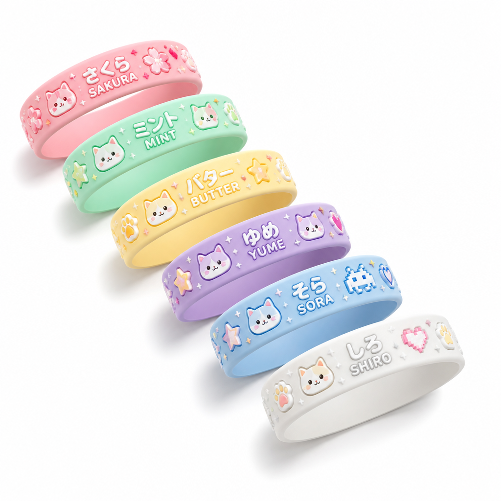 Custom Kawaii Anime Silicone Wristbands - 3D Raised Cartoon Character Rubber Bracelets for Comic Cons, Artists & Fandom Merch (No MOQ)