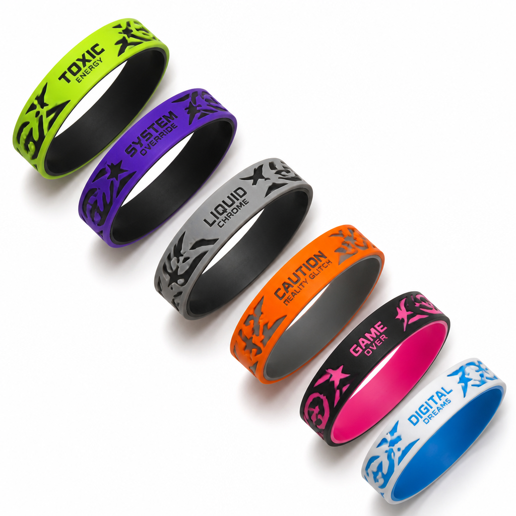 Custom Streetwear Aesthetic Silicone Wristbands - Minimalist Acid Typography Rubber Bracelets for Fashion Brands & Creator Merch (No MOQ)