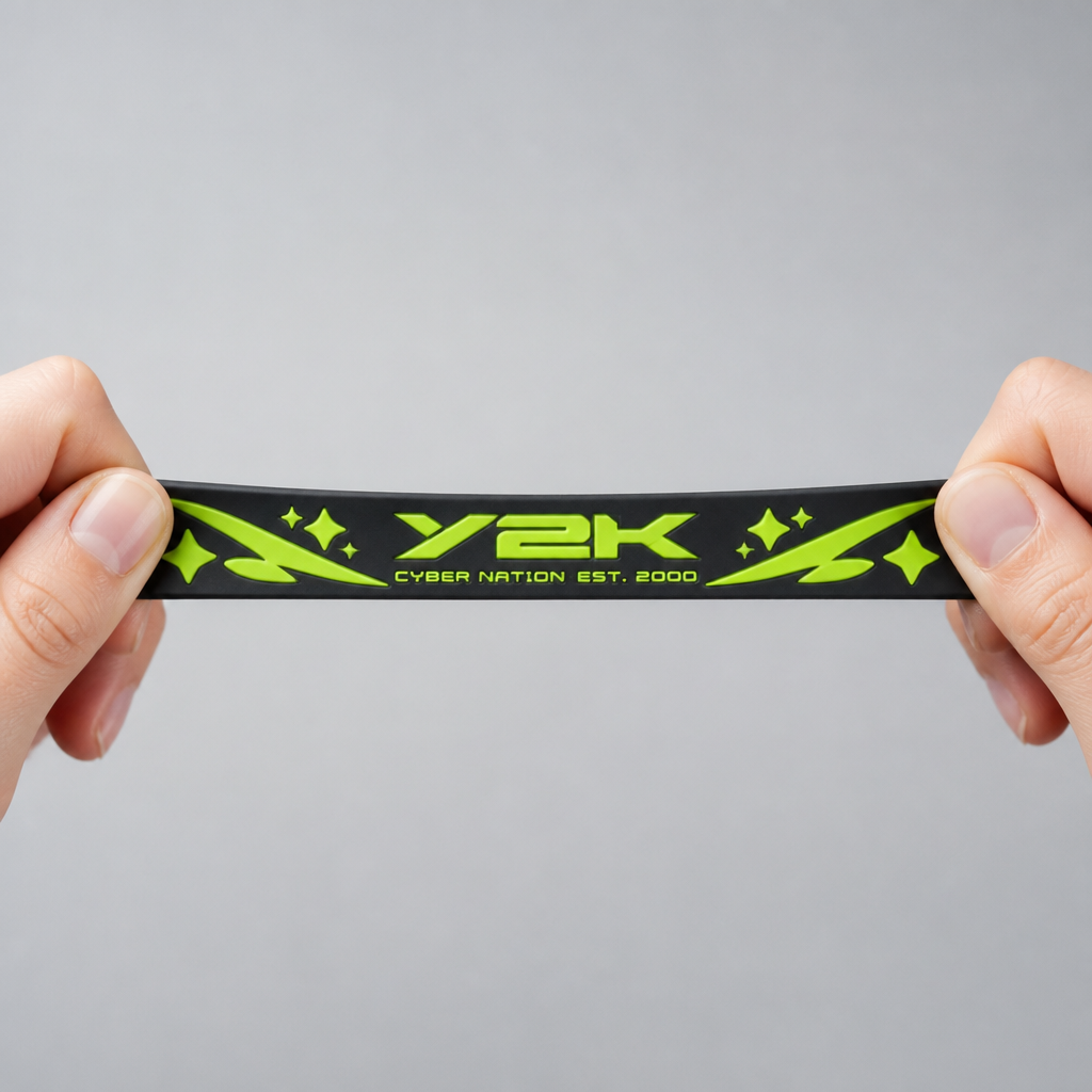 Custom Streetwear Aesthetic Silicone Wristbands - Minimalist Acid Typography Rubber Bracelets for Fashion Brands & Creator Merch (No MOQ)