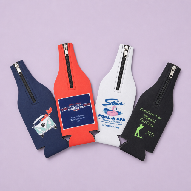 Custom Zip-Up Beer Bottle Cooler Jacket · 12oz Longneck Neoprene Koozies Wholesale