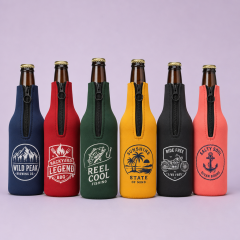Custom Zip-Up Beer Bottle Cooler Jacket · 12oz Longneck Neoprene Koozies Wholesale