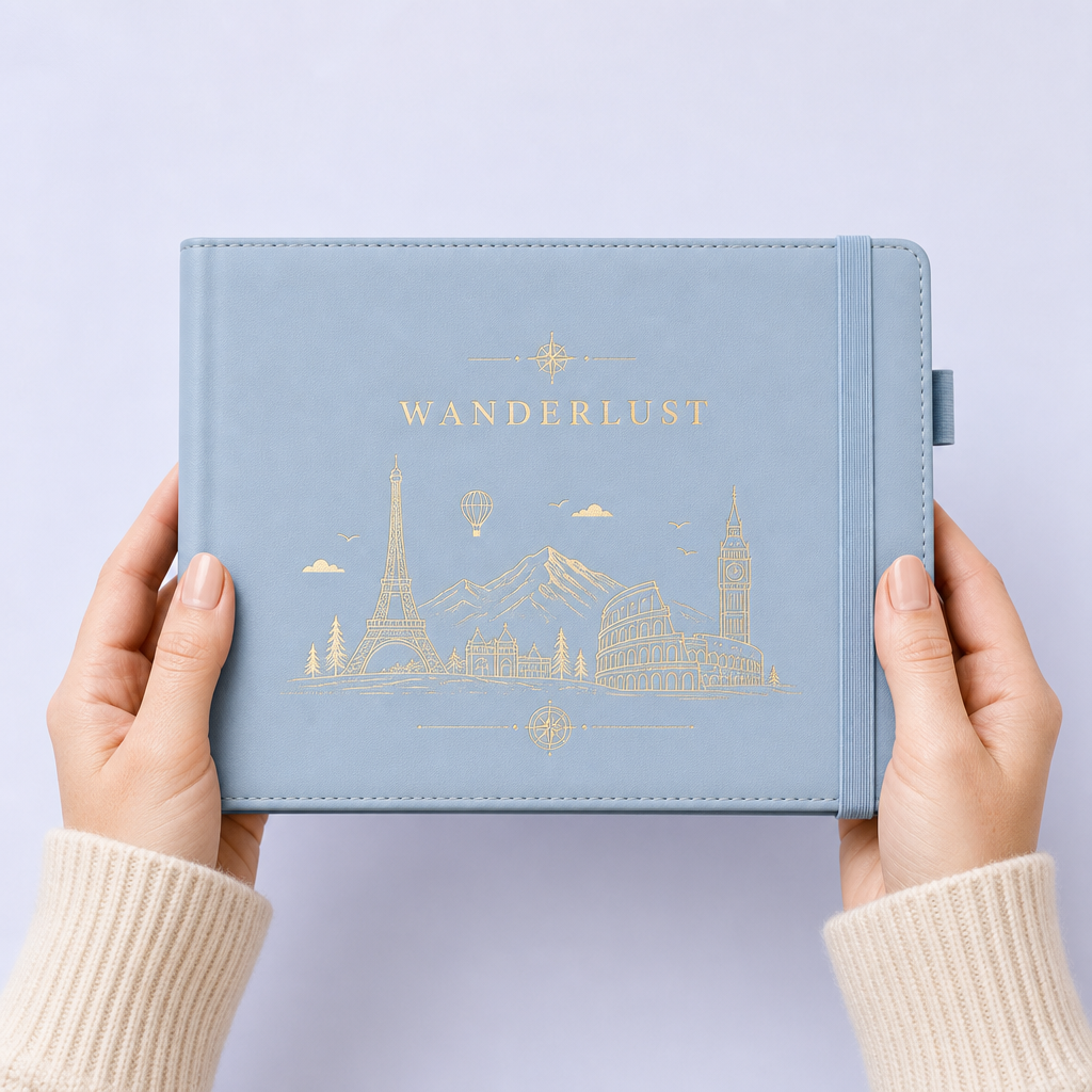 Custom Travel Journal - Personalized Souvenir Stamp Notebook - Hardcover Keepsake