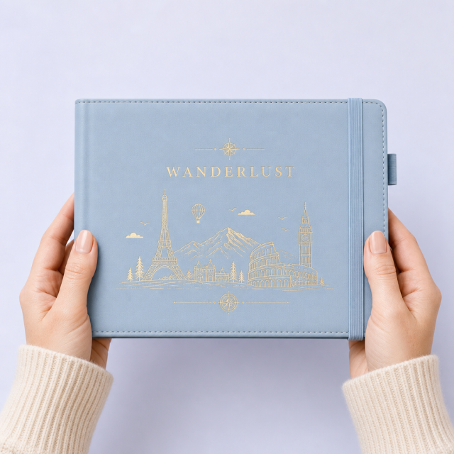 Custom Travel Journal - Personalized Souvenir Stamp Notebook - Hardcover Keepsake