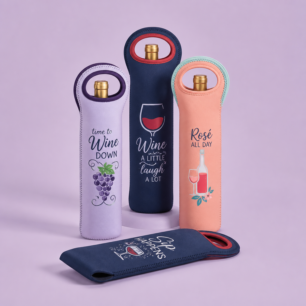 Custom 750ml Neoprene Wine Bottle Cooler Tote with Handle · Insulated Champagne Bag Wholesale