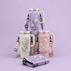 Custom 40oz Tumbler Carrier Sleeve with Phone Pocket & Strap · Stanley Cup Pouch Wholesale