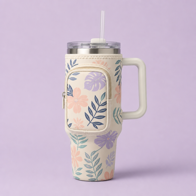 Custom 40oz Tumbler Carrier Sleeve with Phone Pocket & Strap · Stanley Cup Pouch Wholesale