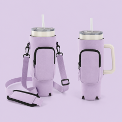 Custom 40oz Tumbler Carrier Sleeve with Phone Pocket & Strap · Stanley Cup Pouch Wholesale