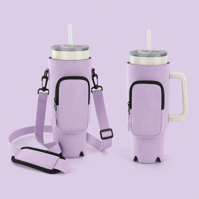 Custom 40oz Tumbler Carrier Sleeve with Phone Pocket & Strap · Stanley Cup Pouch Wholesale