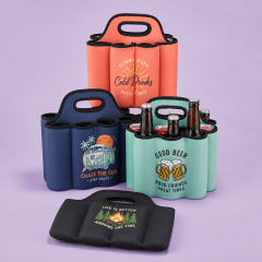 Custom Neoprene 6-Pack Beer Bottle & Can Cooler Carrier Tote with Handle Wholesale