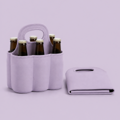 Custom Neoprene 6-Pack Beer Bottle & Can Cooler Carrier Tote with Handle Wholesale
