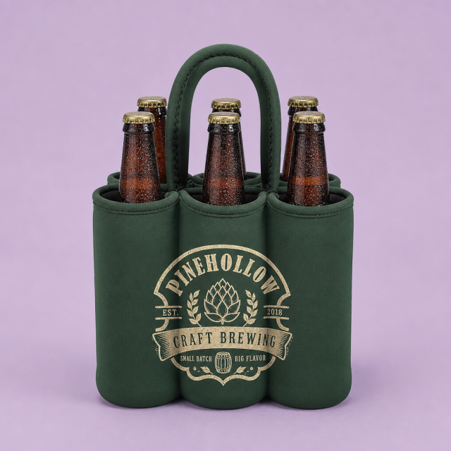 Custom Neoprene 6-Pack Beer Bottle & Can Cooler Carrier Tote with Handle Wholesale