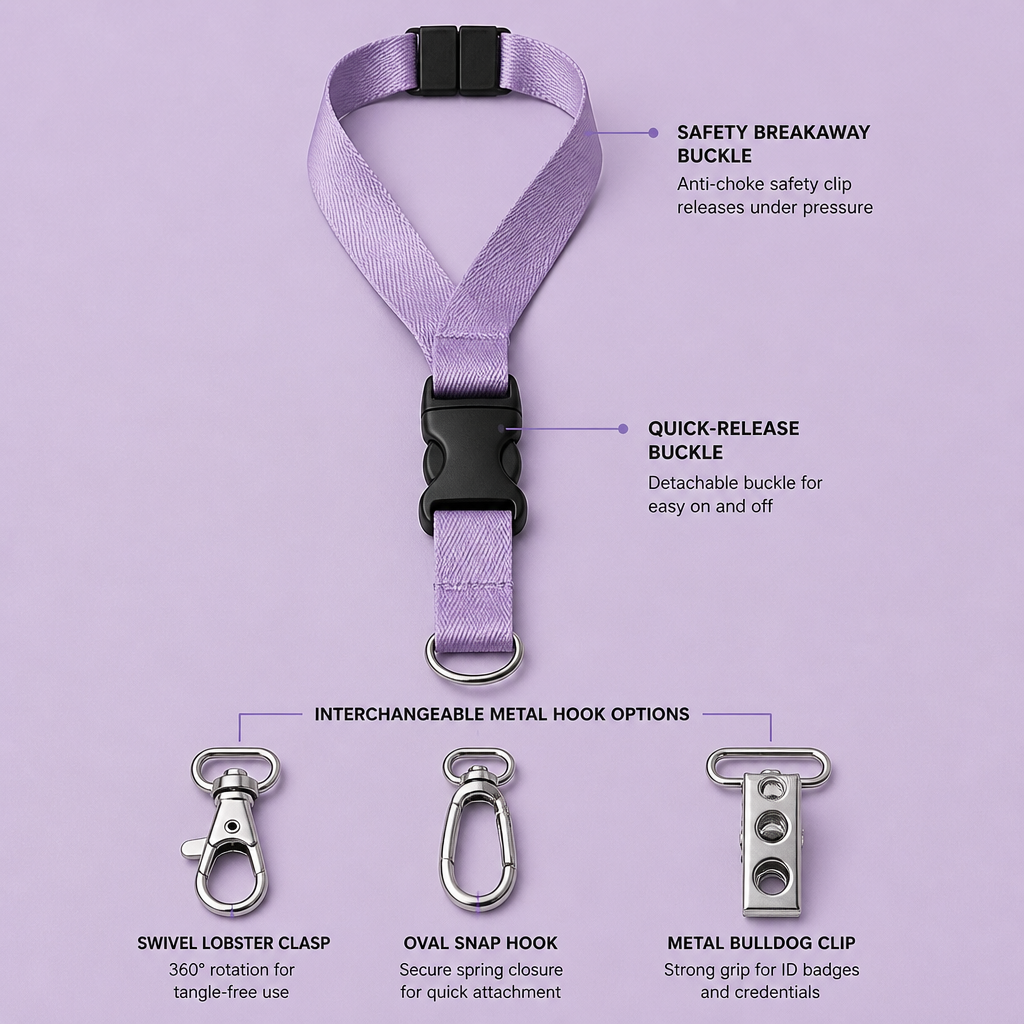 Custom Twill Polyester Lanyard with Silkscreen Logo & ID Badge Holder Set