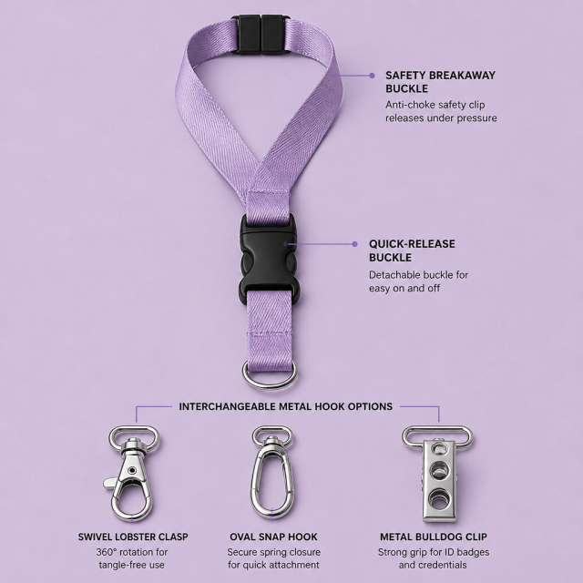 Custom Twill Polyester Lanyard with Silkscreen Logo & ID Badge Holder Set