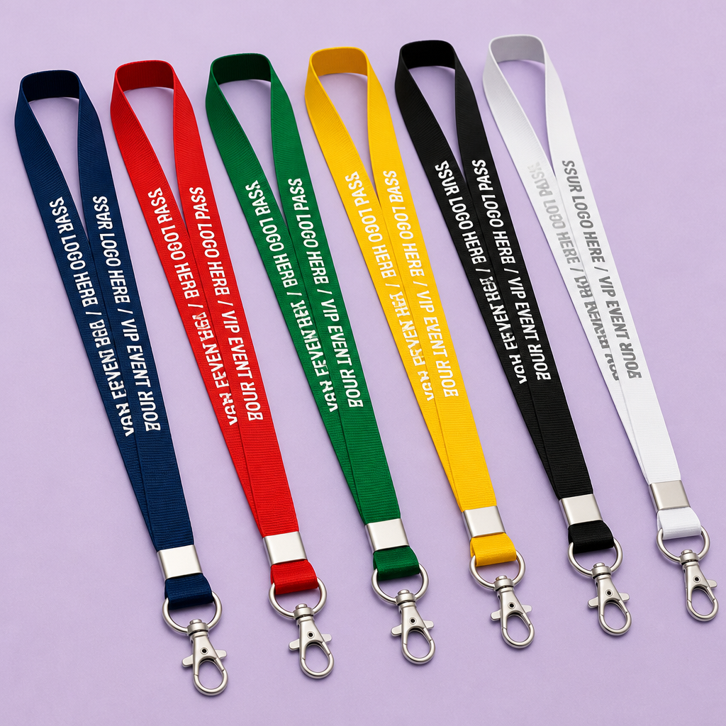Custom Twill Polyester Lanyard with Silkscreen Logo & ID Badge Holder Set