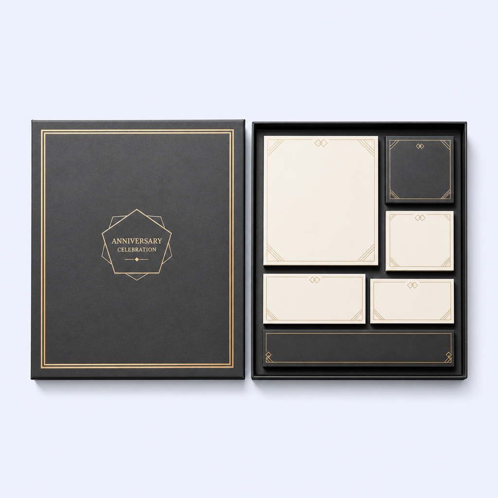 Custom Corporate Anniversary Sticky Notes - Deluxe Gift Box Memo Pads Set - STANDARD GIFTS