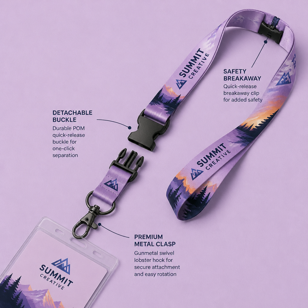 Custom Full-Color Dye-Sublimation Satin Lanyard with Quick-Release Buckle & ID Set