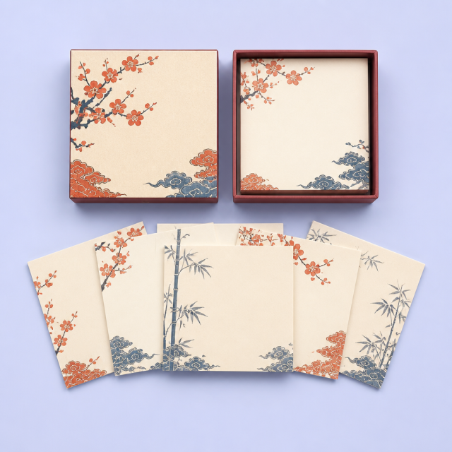 Custom Embossed Memo Pads - Aesthetic Oriental Stationery Gift Set - STANDARD GIFTS