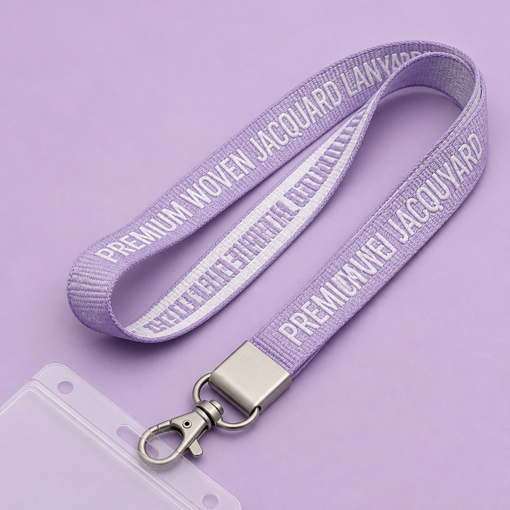 Custom High-Definition Woven Jacquard Lanyard with Metal Crimp & ID Holder Set