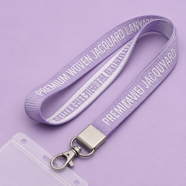Custom High-Definition Woven Jacquard Lanyard with Metal Crimp & ID Holder Set