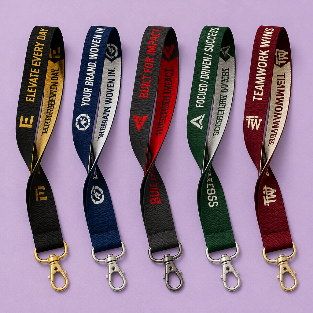 Custom High-Definition Woven Jacquard Lanyard with Metal Crimp & ID Holder Set