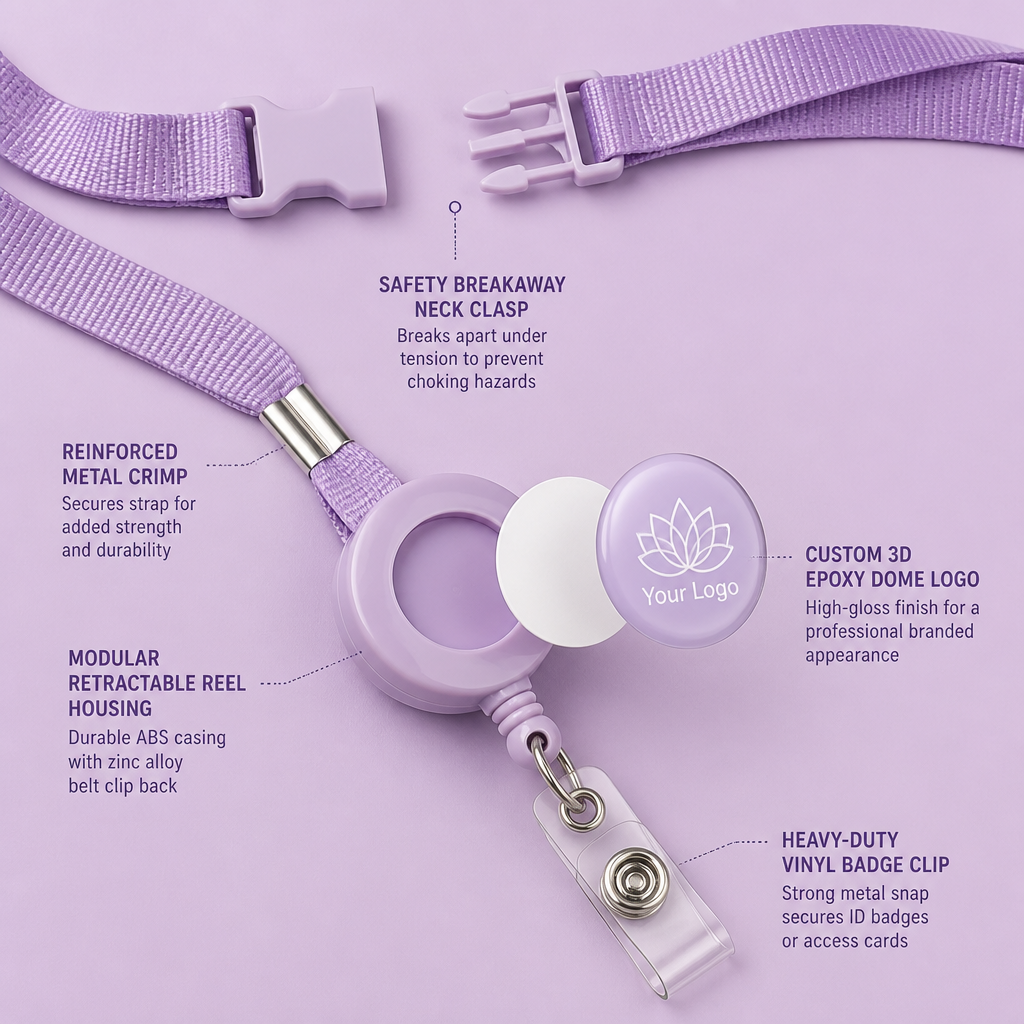 Custom Retractable Badge Reel Lanyard with 3D Epoxy Logo & ID Holder Set