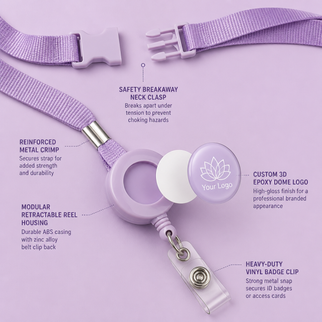 Custom Retractable Badge Reel Lanyard with 3D Epoxy Logo & ID Holder Set
