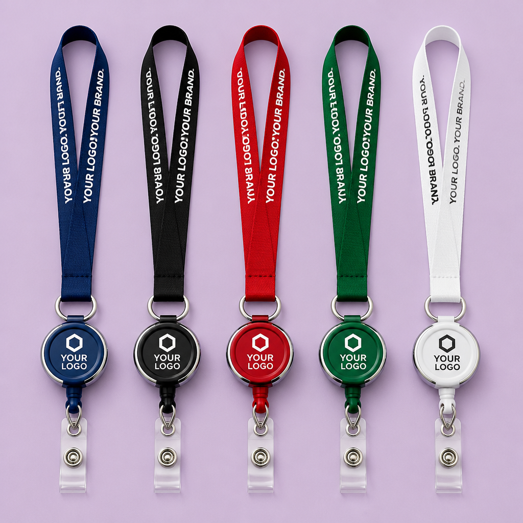 Custom Retractable Badge Reel Lanyard with 3D Epoxy Logo & ID Holder Set