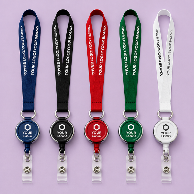 Custom Retractable Badge Reel Lanyard with 3D Epoxy Logo & ID Holder Set
