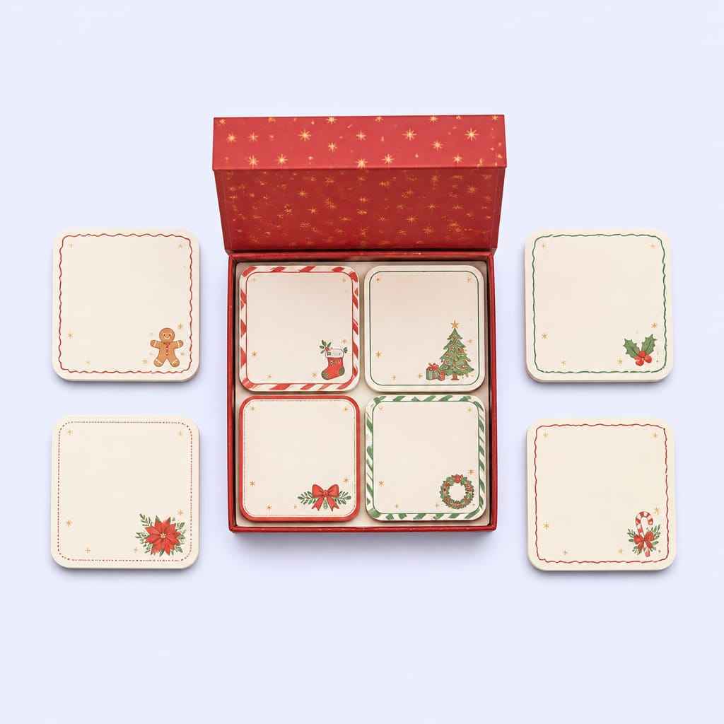 Custom Holiday Gift Mini Sticky Note Set - Festive Boxed Memo Pads - STANDARD GIFTS