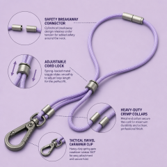 Custom Tactical Braided Round Cord Lanyard with Adjustable Slider & ID Badge Set