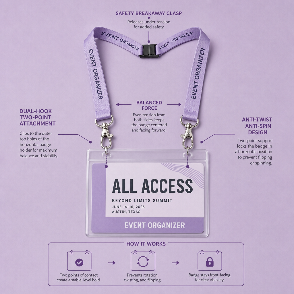 Custom Dual-Hook Anti-Twist Convention Lanyards with Clear Event Badge Pouch Set