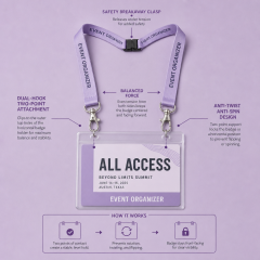 Custom Dual-Hook Anti-Twist Convention Lanyards with Clear Event Badge Pouch Set