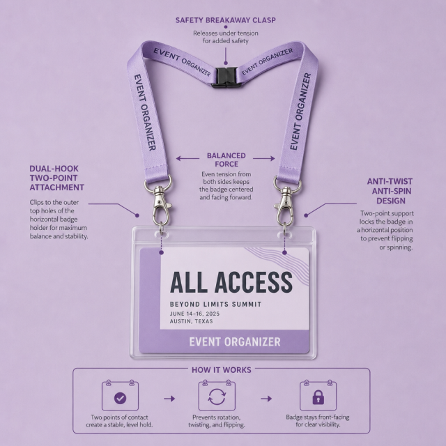 Custom Dual-Hook Anti-Twist Convention Lanyards with Clear Event Badge Pouch Set