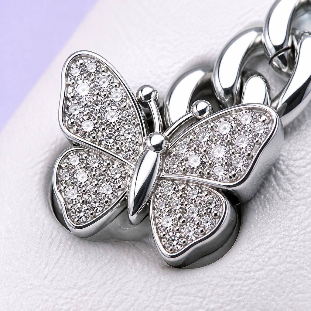 Custom Luxury Crystal & Metal Chain Clog Charms · Rhinestone Butterfly & Pearl Shoe Pins Wholesale