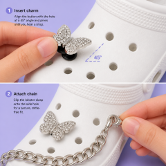 Custom Luxury Crystal & Metal Chain Clog Charms · Rhinestone Butterfly & Pearl Shoe Pins Wholesale