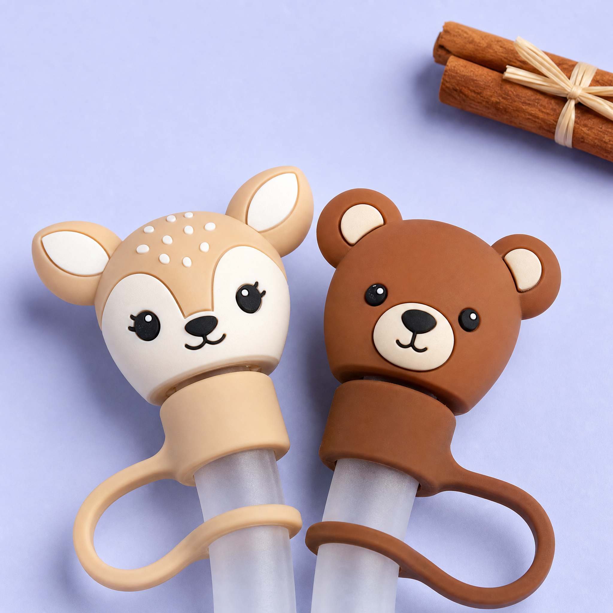 Custom Woodland Animal Silicone Straw Covers for Stanley Cup 30 & 40 oz · 3D Forest Creature Straw Toppers Wholesale