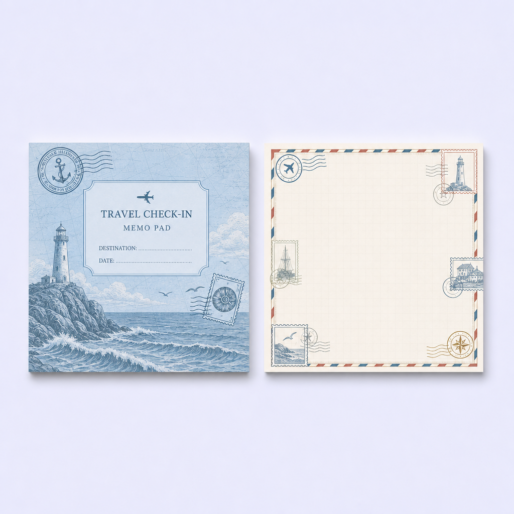 Custom Travel Check-In Memo Pad - Vintage Airmail & Postmark Souvenir Sticky Notes
