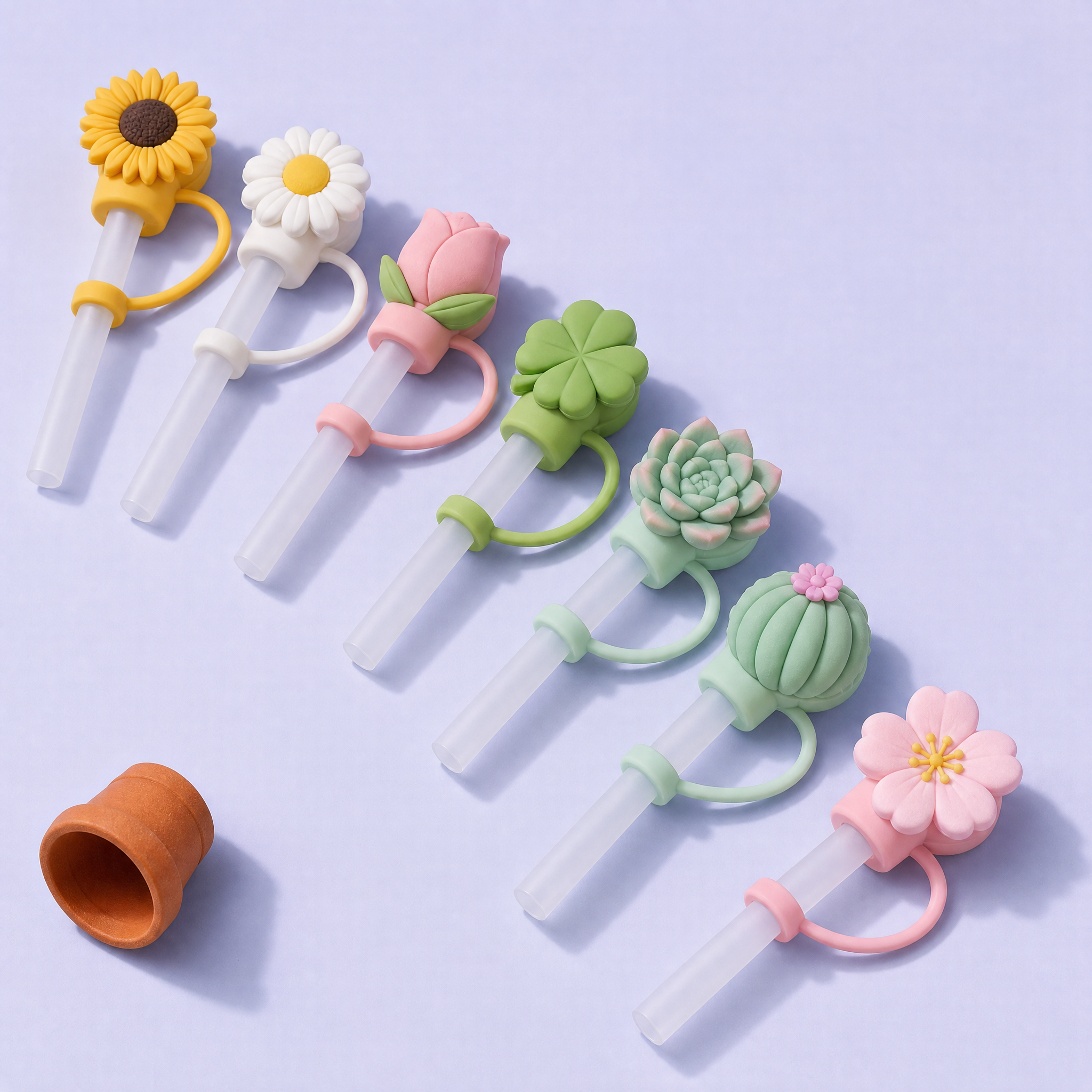 Custom Floral & Succulent Silicone Straw Covers for Stanley Cup 30 & 40 oz · 3D Flower Straw Toppers Wholesale