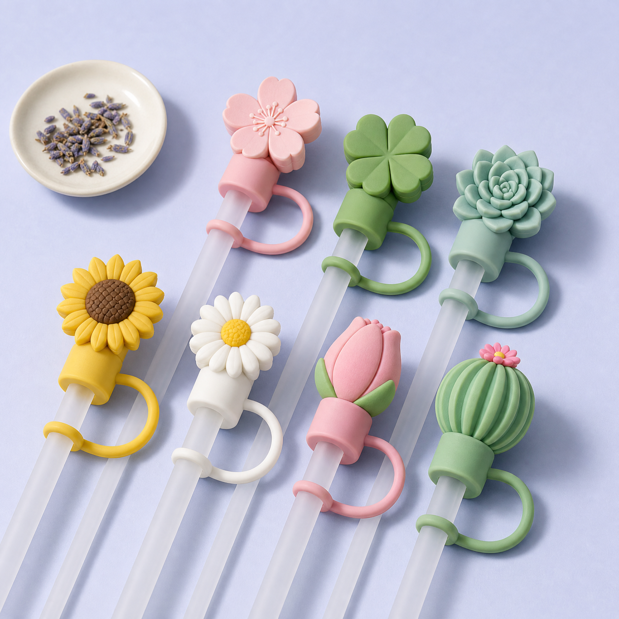 Custom Floral & Succulent Silicone Straw Covers for Stanley Cup 30 & 40 oz · 3D Flower Straw Toppers Wholesale