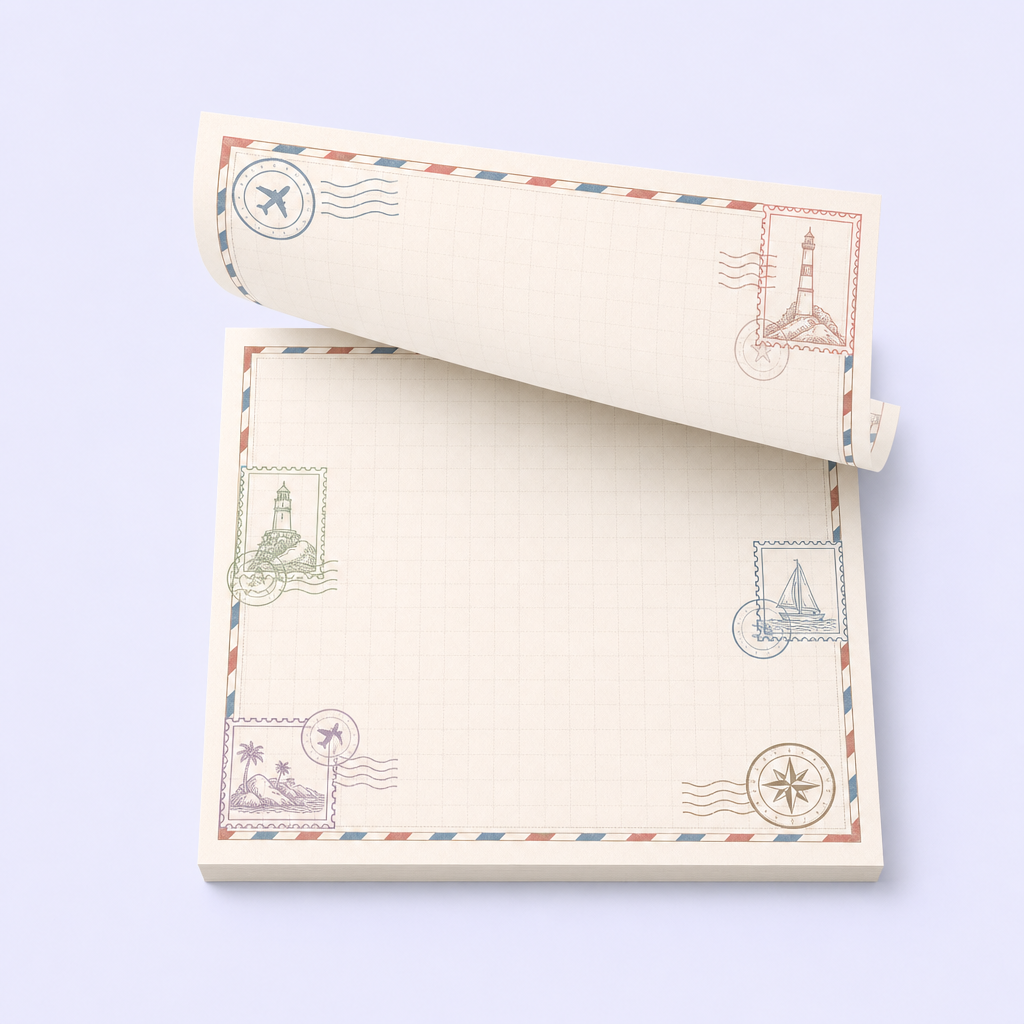 Custom Travel Check-In Memo Pad - Vintage Airmail & Postmark Souvenir Sticky Notes