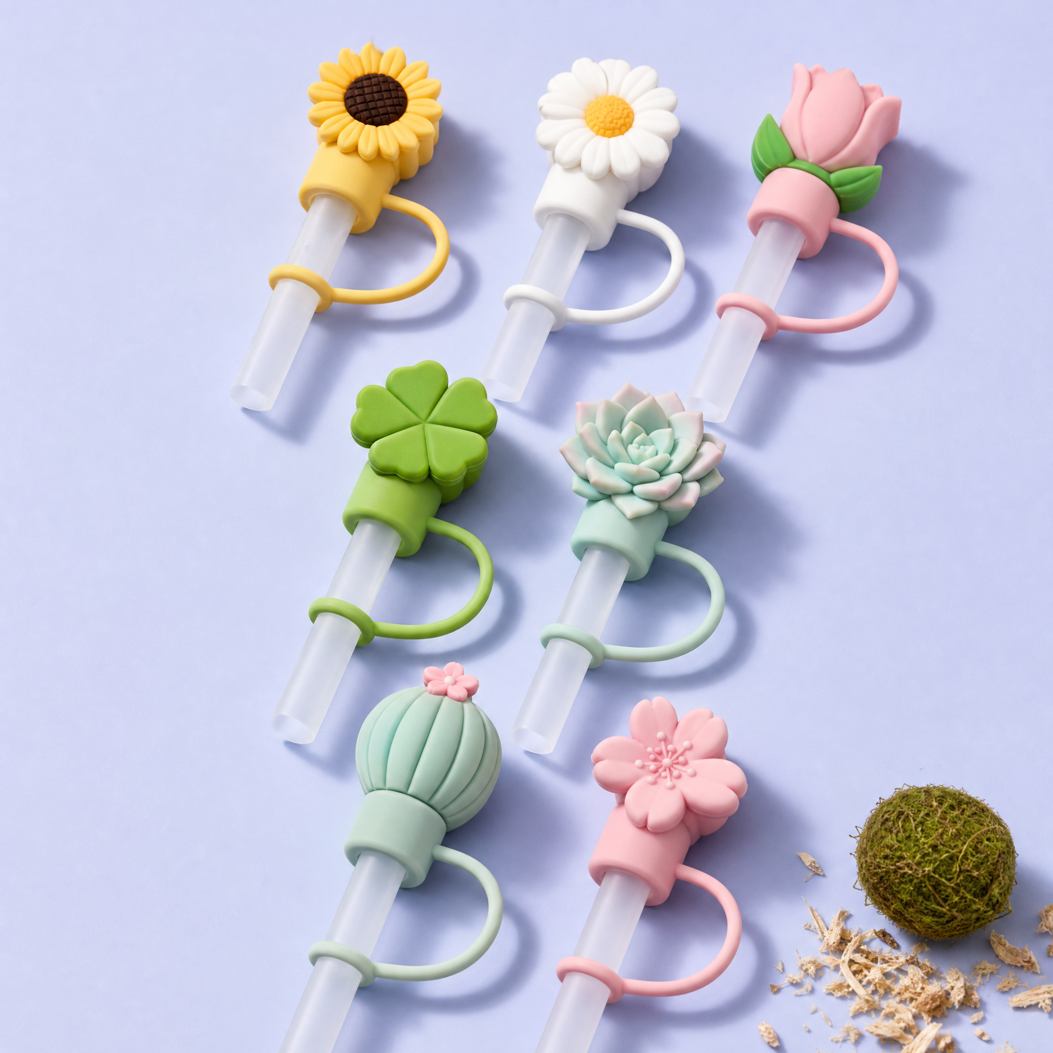 Custom Floral & Succulent Silicone Straw Covers for Stanley Cup 30 & 40 oz · 3D Flower Straw Toppers Wholesale
