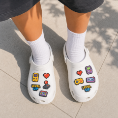 Custom 8-Bit Pixel & Retro Arcade Clog Charms · 2.5D PVC Video Game Shoe Pins Wholesale